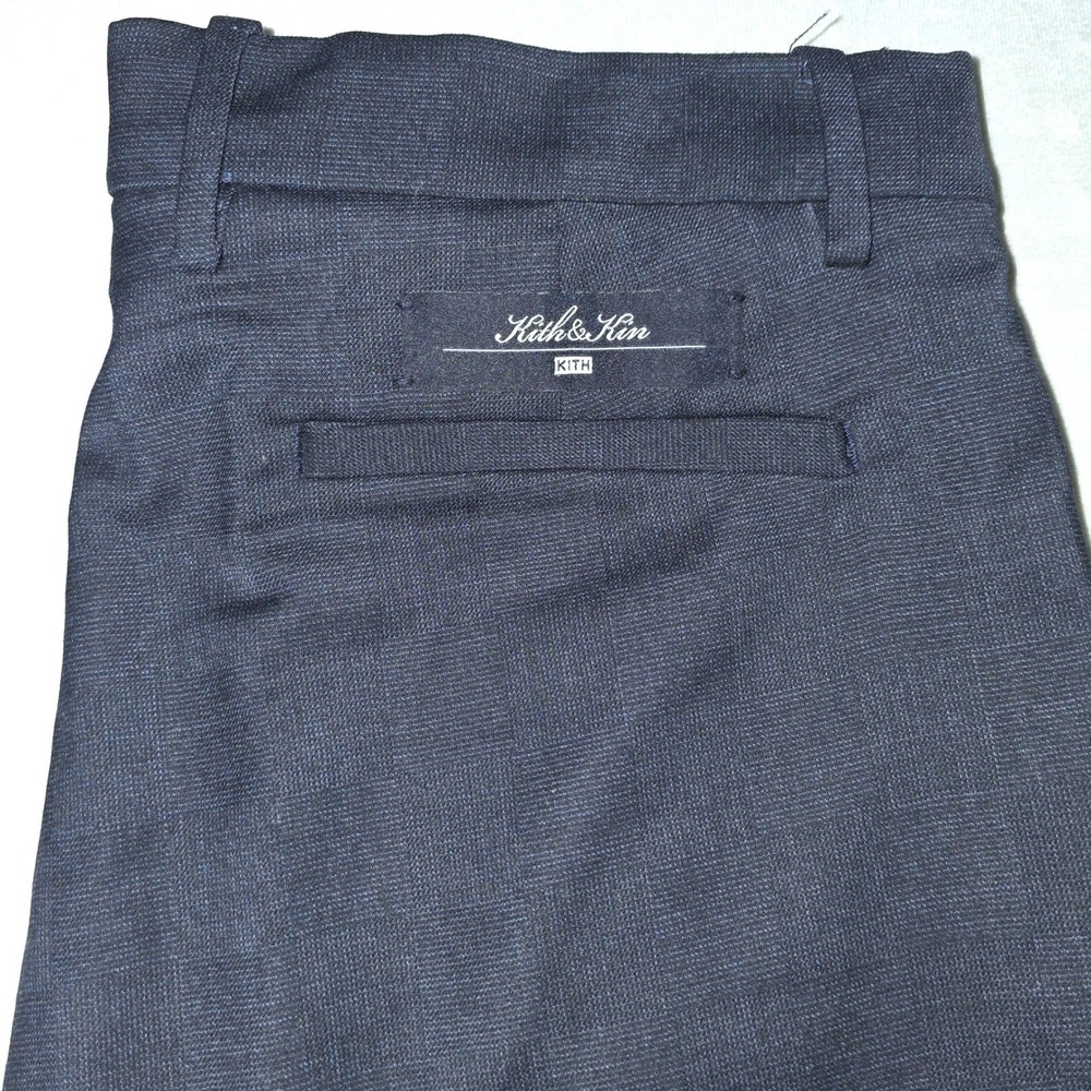 Kith Men Tropical Allen Shorts Nocturnal Blue Checkered Wool Blend Pleated Small